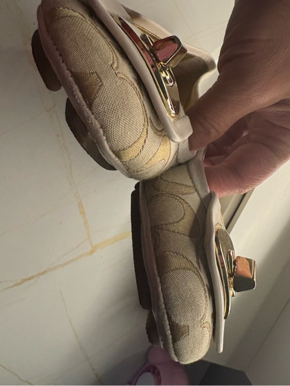 Coach Cream & Light Khaki Signature Ballet Flats with Gold Accent - Picture 10 of 16